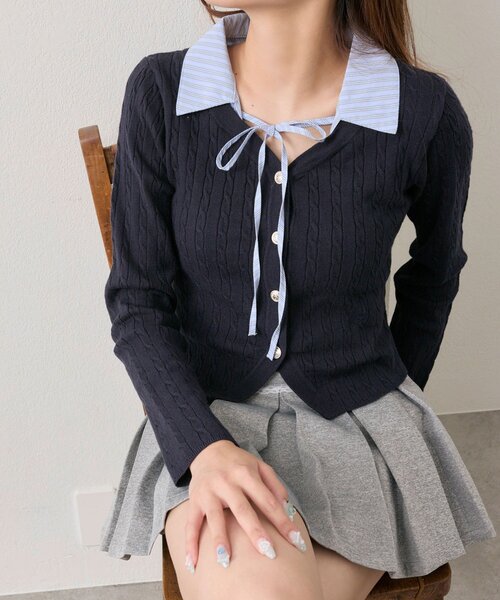 OLIVE des OLIVE（オリーブデオリーブ）の「【デイリーで着回し◎】ドッキングケーブルニット（ニット/セーター・レディース・ネイビー/モカ/オフホワイト/トップグレー・FREE）」の14枚目の写真