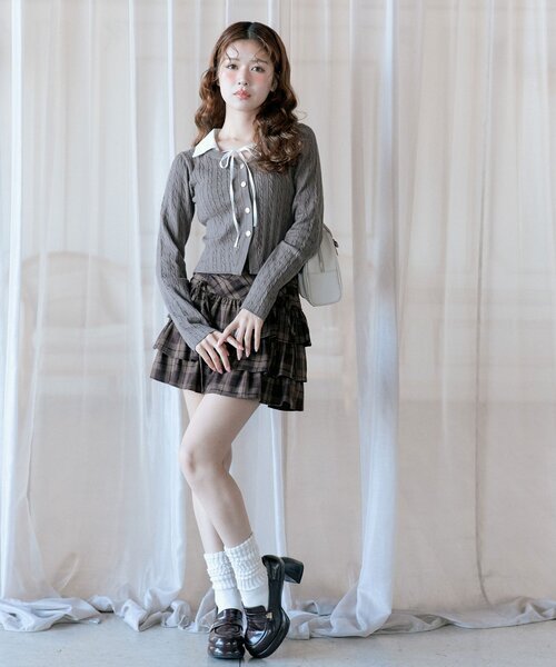 OLIVE des OLIVE（オリーブデオリーブ）の「【デイリーで着回し◎】ドッキングケーブルニット（ニット/セーター・レディース・ネイビー/モカ/オフホワイト/トップグレー・FREE）」の20枚目の写真