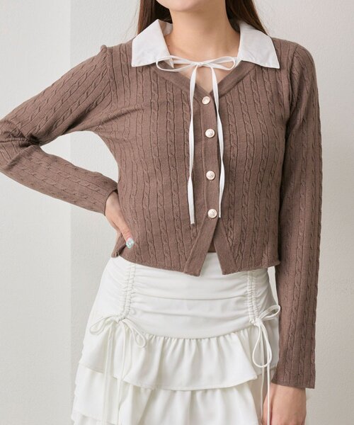 OLIVE des OLIVE（オリーブデオリーブ）の「【デイリーで着回し◎】ドッキングケーブルニット（ニット/セーター・レディース・ネイビー/モカ/オフホワイト/トップグレー・FREE）」の22枚目の写真