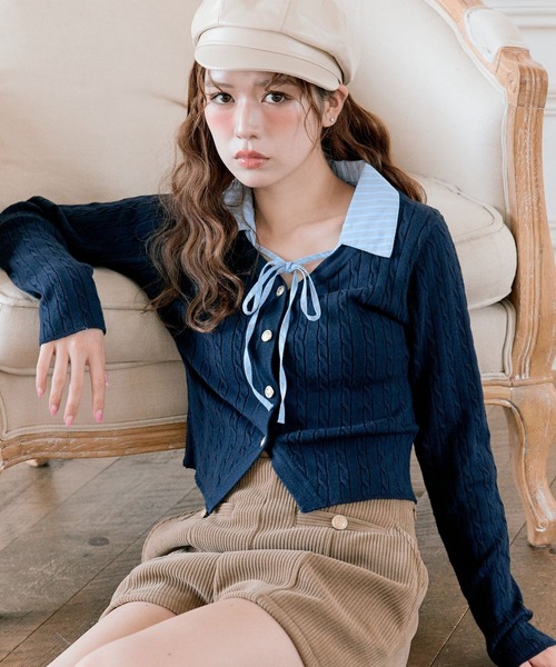 【OLIVE des OLIVE】ケーブルニットカーディガン(F)ワインレッド OLIVE des OLIVE】ケーブルニットカーディガン(F)ワインレッド
