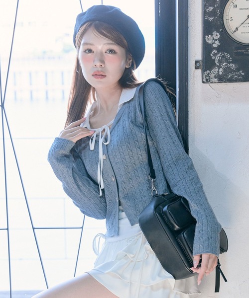 OLIVE des OLIVE（オリーブデオリーブ）の「【デイリーで着回し◎】ドッキングケーブルニット（ニット/セーター・レディース・ネイビー/モカ/オフホワイト/トップグレー・FREE）」の3枚目の写真