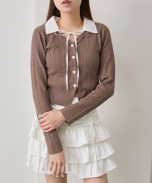 OLIVE des OLIVE（オリーブデオリーブ）の「【デイリーで着回し◎】ドッキングケーブルニット（ニット/セーター・レディース・ネイビー/モカ/オフホワイト/トップグレー・FREE）」の5枚目の写真