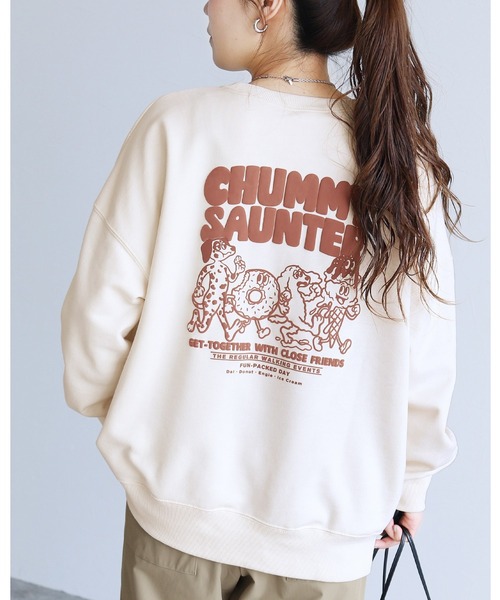 reca(レカ)の「お散歩フレンズロゴ発泡プリント&刺繍BIGスウェット(スウェット・レディース・チャコールグレー/ブルー/オートミール/キナリ・FREE)」の1枚目の写真