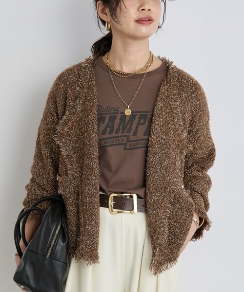 RIVE DROITE（リヴドロワ）の「【品のある着こなしに】リンクスツイードカーデ（カーディガン/ボレロ・レディース・ベージュ/ブラウン/グレー・FREE）」の3枚目の写真