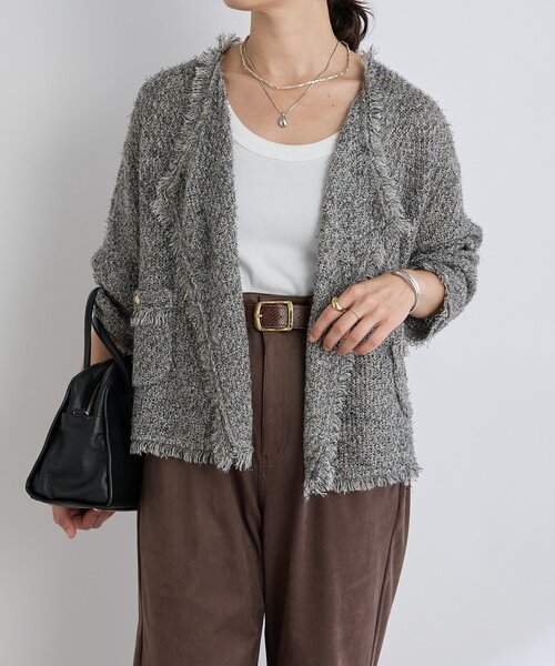 RIVE DROITE（リヴドロワ）の「【品のある着こなしに】リンクスツイードカーデ（カーディガン/ボレロ・レディース・ベージュ/ブラウン/グレー・FREE）」の8枚目の写真