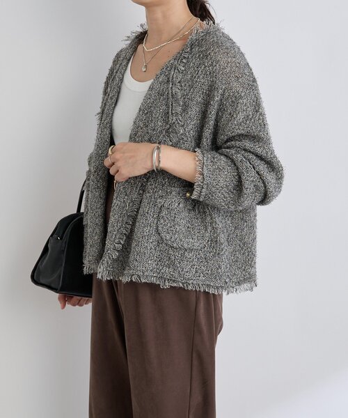 RIVE DROITE（リヴドロワ）の「【品のある着こなしに】リンクスツイードカーデ（カーディガン/ボレロ・レディース・ベージュ/ブラウン/グレー・FREE）」の9枚目の写真