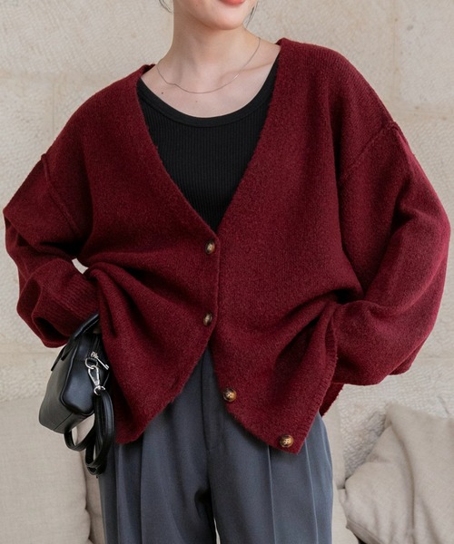 THE CRAFT CREW PRODUCTS(ザクラフトクループロダクツ)の「ウォッシャブル オーバーサイズ Vネックニットカーディガン / 静電気防止【THE CRAFT CREW PRODUCTS】(カーディガン/ボレロ・レディース・マスタード/ネイビー/ライトグレー/ワイン系/ブラウン系/ブラック/アイボリー・L/M)」の7枚目の写真