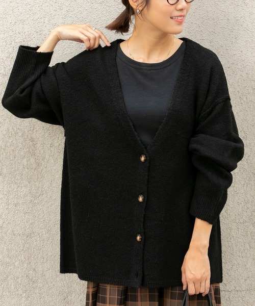 ウォッシャブル オーバーサイズ Vネックニットカーディガン / 静電気