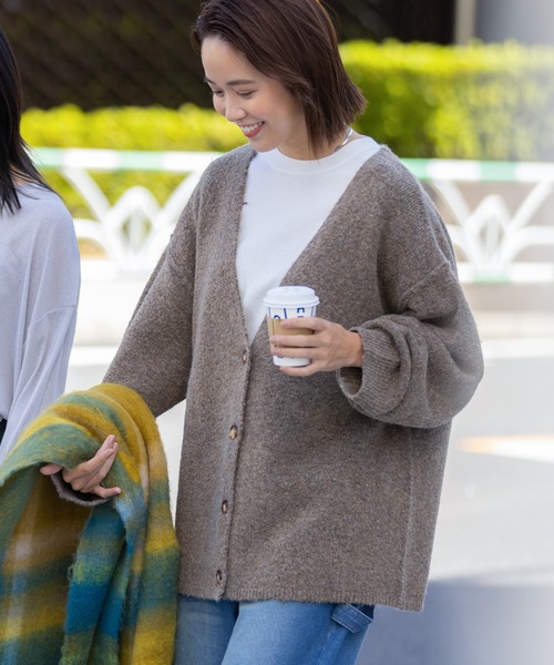 ウォッシャブル オーバーサイズ Vネックニットカーディガン / 静電気