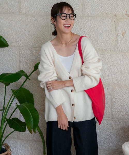 セール】ウォッシャブル オーバーサイズ Vネックニットカーディガン