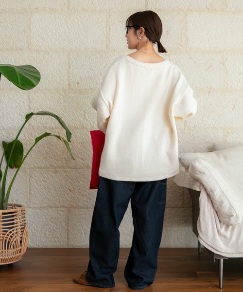 ウォッシャブル オーバーサイズ Vネックニットカーディガン