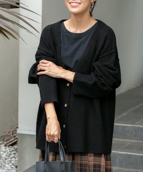 ウォッシャブル オーバーサイズ Vネックニットカーディガン / 静電気