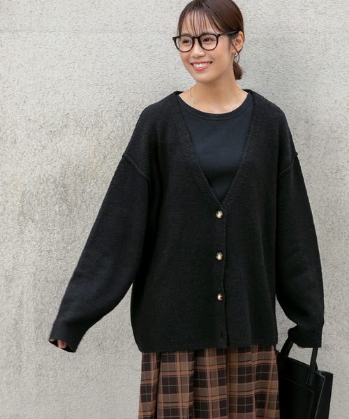 ウォッシャブル オーバーサイズ Vネックニットカーディガン