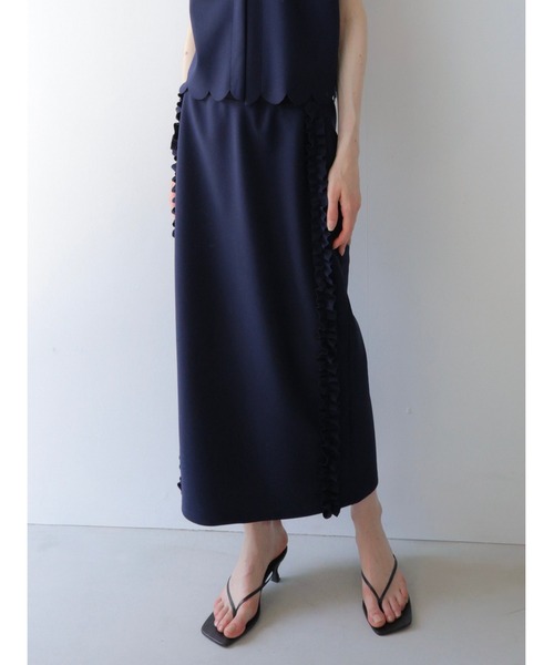 side frill slim long skirt