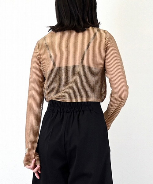 STYLEBLOCK（スタイルブロック）の「コードメッシュロンT（Tシャツ/カットソー・レディース・ブラック/ブラウン/ベージュ・M）」の7枚目の写真