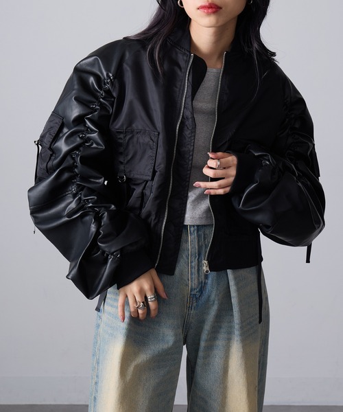 MAGASIN DE MODE Onjna(マガジンデモードオンジェナ )の「【MAGASIN DE MODE Onjna】ボンバーフライトジャケット trc(その他アウター・レディース・ブラック/カーキ/グレー・FREE)」の1枚目の写真