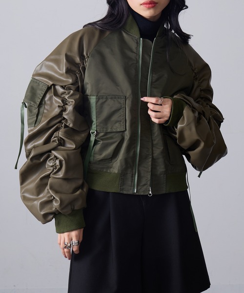MAGASIN DE MODE Onjna(マガジンデモードオンジェナ )の「【MAGASIN DE MODE Onjna】ボンバーフライトジャケット trc(その他アウター・レディース・ブラック/カーキ/グレー・FREE)」の11枚目の写真