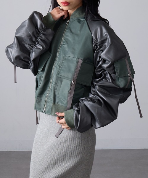 MAGASIN DE MODE Onjna(マガジンデモードオンジェナ )の「【MAGASIN DE MODE Onjna】ボンバーフライトジャケット trc(その他アウター・レディース・ブラック/カーキ/グレー・FREE)」の19枚目の写真