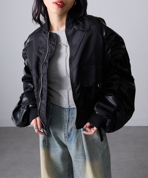 MAGASIN DE MODE Onjna(マガジンデモードオンジェナ )の「【MAGASIN DE MODE Onjna】ボンバーフライトジャケット trc(その他アウター・レディース・ブラック/カーキ/グレー・FREE)」の5枚目の写真