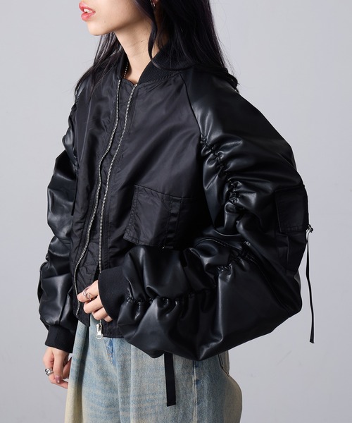 MAGASIN DE MODE Onjna(マガジンデモードオンジェナ )の「【MAGASIN DE MODE Onjna】ボンバーフライトジャケット trc(その他アウター・レディース・ブラック/カーキ/グレー・FREE)」の6枚目の写真