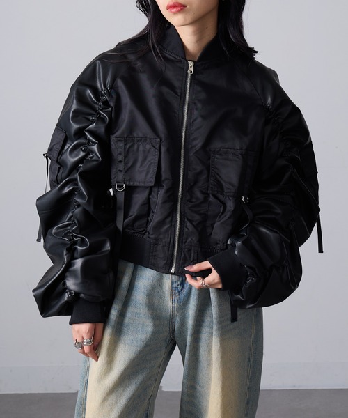 MAGASIN DE MODE Onjna(マガジンデモードオンジェナ )の「【MAGASIN DE MODE Onjna】ボンバーフライトジャケット trc(その他アウター・レディース・ブラック/カーキ/グレー・FREE)」の4枚目の写真
