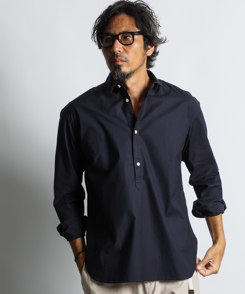 The DUFFER of ST.GEORGE（ザダファーオブセントジョージ）の「SHORT COLLAR PO SHIRT：バックサテン ショートカラー プルオーバーシャツ（シャツ/ブラウス・メンズ・ライトブルー/ネイビー/チャコールグレー/ブラック・X-LARGE/LARGE/MEDIUM/SMALL）」の4枚目の写真