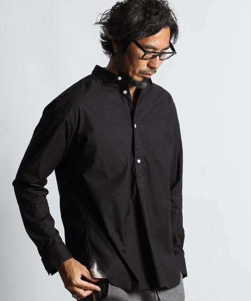 The DUFFER of ST.GEORGE（ザダファーオブセントジョージ）の「SHORT COLLAR PO SHIRT：バックサテン ショートカラー プルオーバーシャツ（シャツ/ブラウス・メンズ・ライトブルー/ネイビー/チャコールグレー/ブラック・X-LARGE/LARGE/MEDIUM/SMALL）」の2枚目の写真