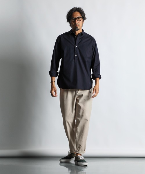 The DUFFER of ST.GEORGE（ザダファーオブセントジョージ）の「SHORT COLLAR PO SHIRT：バックサテン ショートカラー プルオーバーシャツ（シャツ/ブラウス・メンズ・ライトブルー/ネイビー/チャコールグレー/ブラック・X-LARGE/LARGE/MEDIUM/SMALL）」の14枚目の写真