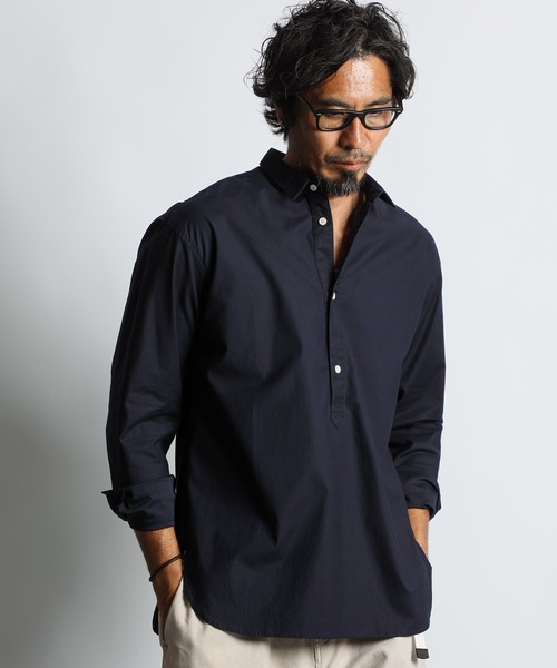 The DUFFER of ST.GEORGE（ザダファーオブセントジョージ）の「SHORT COLLAR PO SHIRT：バックサテン ショートカラー プルオーバーシャツ（シャツ/ブラウス・メンズ・ライトブルー/ネイビー/チャコールグレー/ブラック・X-LARGE/LARGE/MEDIUM/SMALL）」の13枚目の写真