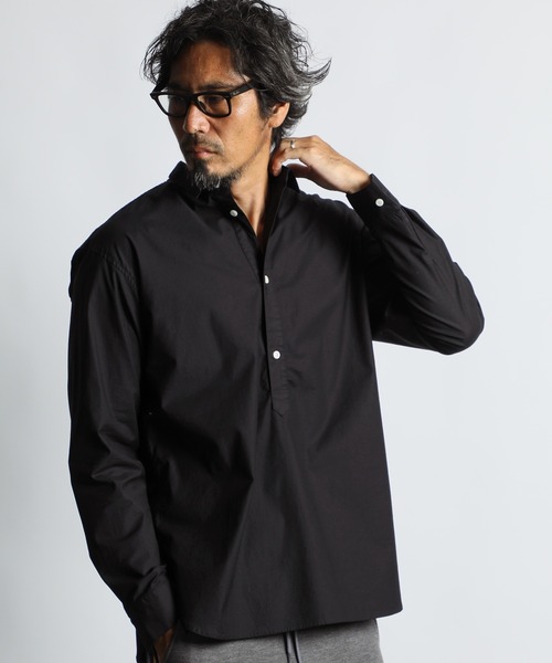 The DUFFER of ST.GEORGE（ザダファーオブセントジョージ）の「SHORT COLLAR PO SHIRT：バックサテン ショートカラー プルオーバーシャツ（シャツ/ブラウス・メンズ・ライトブルー/ネイビー/チャコールグレー/ブラック・X-LARGE/LARGE/MEDIUM/SMALL）」の19枚目の写真