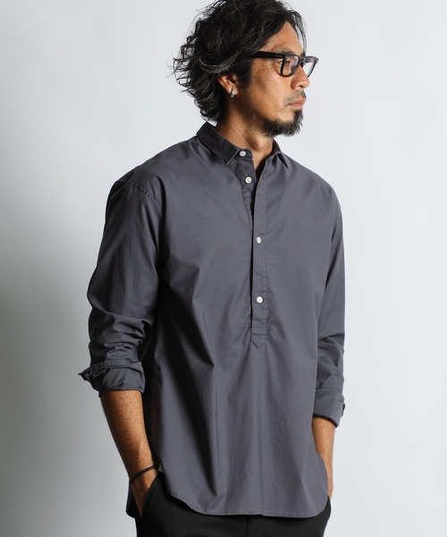 The DUFFER of ST.GEORGE（ザダファーオブセントジョージ）の「SHORT COLLAR PO SHIRT：バックサテン ショートカラー プルオーバーシャツ（シャツ/ブラウス・メンズ・ライトブルー/ネイビー/チャコールグレー/ブラック・X-LARGE/LARGE/MEDIUM/SMALL）」の21枚目の写真