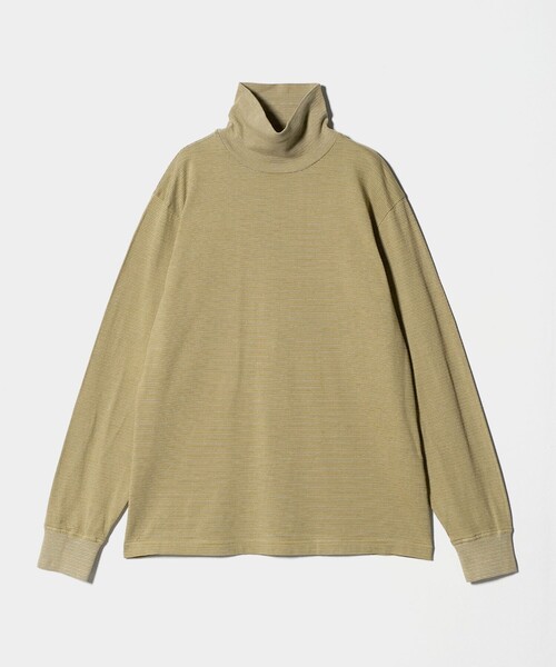 Yonetomi（ヨネトミ）の「＜Yonetomi＞GARMENT DYED BORDER T-SHIRT/ボーダー タートルネック ロングTシャツ（Tシャツ/カットソー・メンズ・ネイビー/ベージュ/ダークグレー・3/2）」の3枚目の写真
