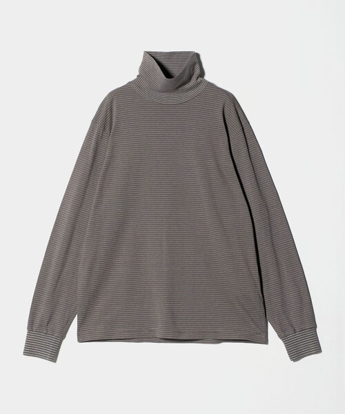 Yonetomi（ヨネトミ）の「＜Yonetomi＞GARMENT DYED BORDER T-SHIRT/ボーダー タートルネック ロングTシャツ（Tシャツ/カットソー・メンズ・ネイビー/ベージュ/ダークグレー・3/2）」の2枚目の写真