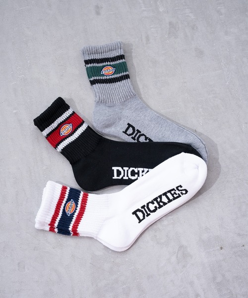 Dickies】クォーター丈 3Pセット カラーライン底パイル刺繍（ソックス