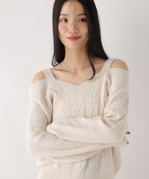 セール】ショルダーカットニット 598405（ニット/セーター）｜Heather