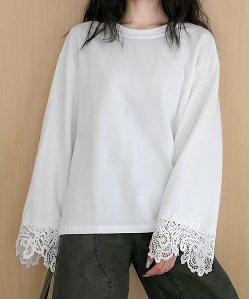 LOWO(ロワ)の「レーススリーブ カットソー(Tシャツ/カットソー・レディース・オフホワイト/ブラック・FREE)」の5枚目の写真