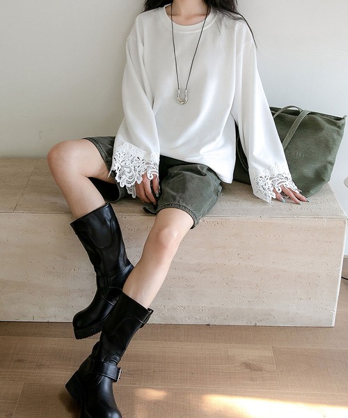 LOWO(ロワ)の「レーススリーブ カットソー(Tシャツ/カットソー・レディース・オフホワイト/ブラック・FREE)」の8枚目の写真