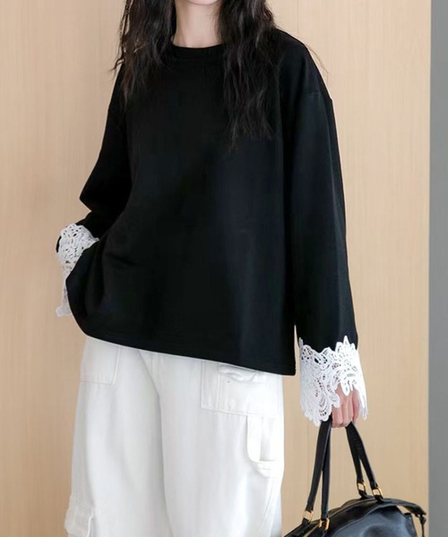 LOWO(ロワ)の「レーススリーブ カットソー(Tシャツ/カットソー・レディース・オフホワイト/ブラック・FREE)」の9枚目の写真