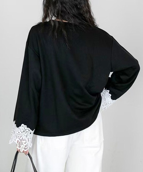 LOWO(ロワ)の「レーススリーブ カットソー(Tシャツ/カットソー・レディース・オフホワイト/ブラック・FREE)」の6枚目の写真