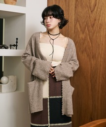 fringe shawl collar knit cardigan /フリンジショールカラー長袖ニットカーディガン
