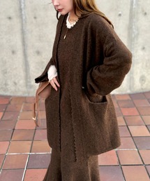 fringe shawl collar knit cardigan /フリンジショールカラー長袖ニットカーディガン