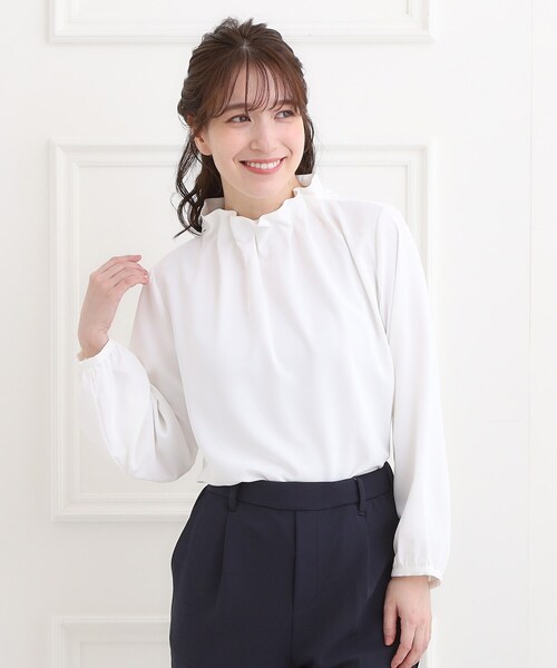 セール】【洗濯機可/S-3L】上品で華やか スタンドフリルブラウス