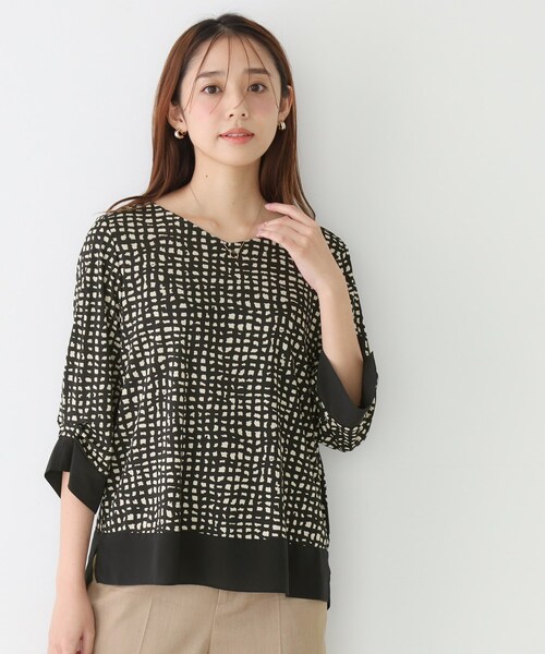 COUP DE CHANCE（クードシャンス）の「【手洗い可／日本製】異素材ドッキングのカットソー（Tシャツ/カットソー・レディース・ネイビー系/ブラック系/ネイビー/ボルドー・38/34）」の2枚目の写真