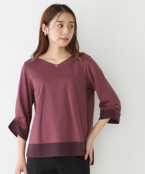 COUP DE CHANCE（クードシャンス）の「【手洗い可／日本製】異素材ドッキングのカットソー（Tシャツ/カットソー・レディース・ネイビー系/ブラック系/ネイビー/ボルドー・38/34）」の4枚目の写真