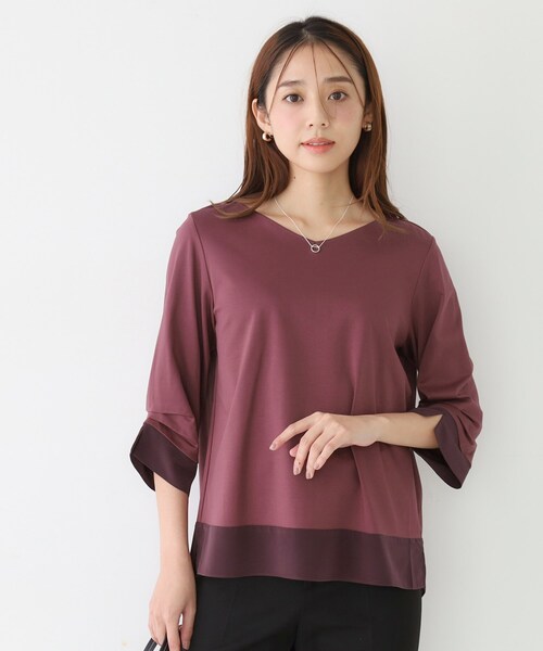 COUP DE CHANCE（クードシャンス）の「【手洗い可／日本製】異素材ドッキングのカットソー（Tシャツ/カットソー・レディース・ネイビー系/ブラック系/ネイビー/ボルドー・38/34）」の5枚目の写真