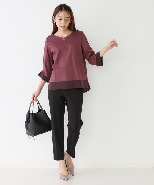 COUP DE CHANCE（クードシャンス）の「【手洗い可／日本製】異素材ドッキングのカットソー（Tシャツ/カットソー・レディース・ネイビー系/ブラック系/ネイビー/ボルドー・38/34）」の6枚目の写真