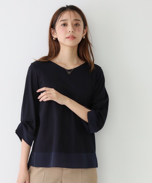 COUP DE CHANCE（クードシャンス）の「【手洗い可／日本製】異素材ドッキングのカットソー（Tシャツ/カットソー・レディース・ネイビー系/ブラック系/ネイビー/ボルドー・38/34）」の9枚目の写真