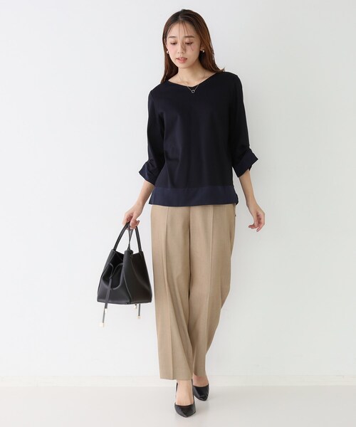 COUP DE CHANCE（クードシャンス）の「【手洗い可／日本製】異素材ドッキングのカットソー（Tシャツ/カットソー・レディース・ネイビー系/ブラック系/ネイビー/ボルドー・38/34）」の10枚目の写真