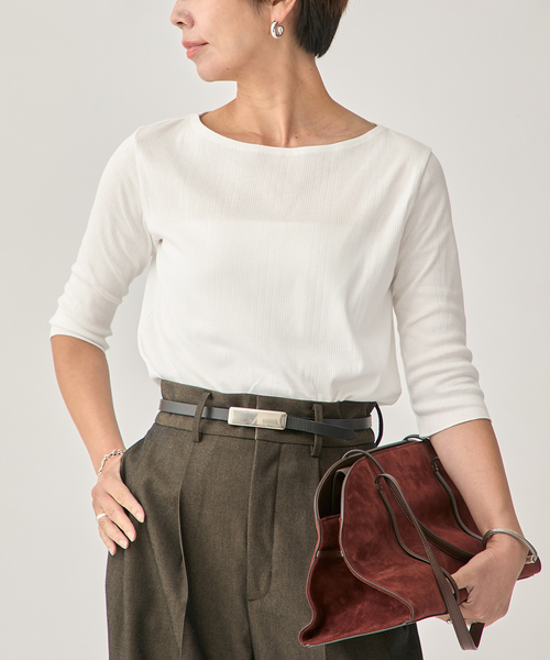 VERMEIL par iena（ヴェルメイユパーイエナ）の「Ballet neck RIB プルオーバー（Tシャツ/カットソー・レディース・ホワイト/ブラック・FREE）」の2枚目の写真