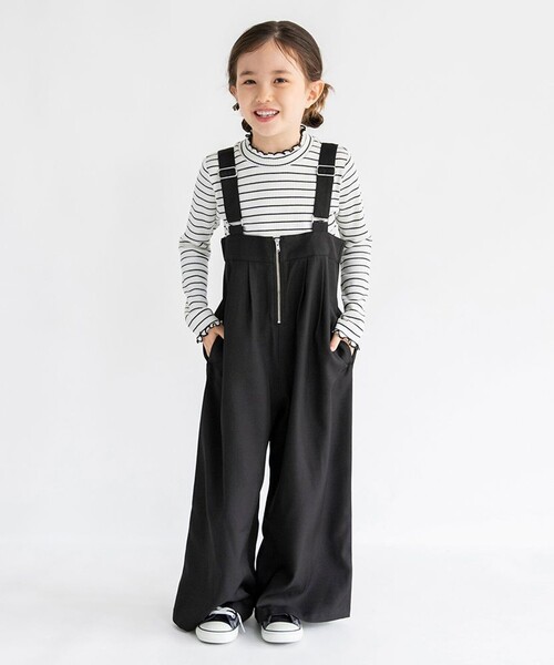 BRANSHES(ブランシェス)の「【プチレディ】ハイウエストサロペット(サロペット/オーバーオール・キッズ・グレー/ブラック・110/120/150/130/140/90/100)」の1枚目の写真